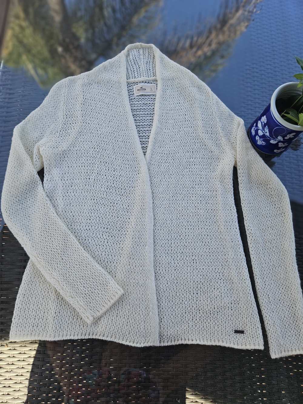 Hollister Open Front Knit Cardigan Sweater White L NWOT